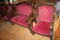 Set of (3) Wood Parlor Chairs, with red velvet fabric, one is a rocking chair, one is a loveseat