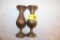 (2) Brass Vases, Engraved, Painted, Made in India