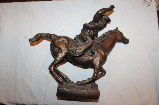 Horse & Rider Running Sculpture, Plaster, Austin Prod Inc 1975, 14"hx16"