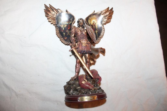 St Michael Warrior Sculpture, Bradford Exchange, 67364, 10"hx8", with Certificate of Authenticity