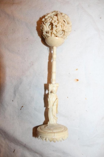 Ivory Carving, Puzzle Ball, base has glue repair