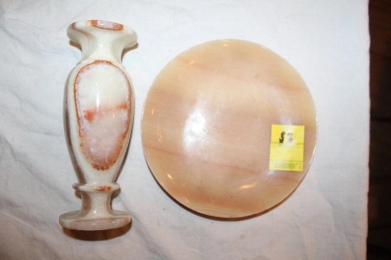 Stone Vase, 8"; Stone Plate, 8"