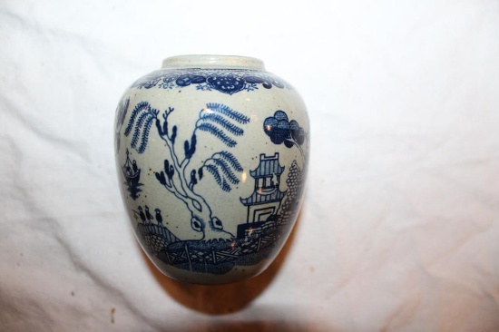 Small Vase, Blue Painted Asian Theme, 4"