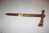 Indian Tomahawk Peacepipe, Wood, Brass, 17.5