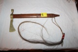 Indian Peacepipe Tomahawk, Brass, Wood Handle, Brass Tacks, Leather & Horsehair, 17