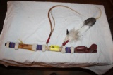 Ceremonial Peacepipe, Carved Stone, Wood, Beads, Fur, Feather, Horsehair, 23