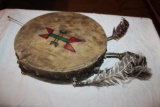 Indian Drum, Deer Hide, Feathers, Believed to be Blackfoot, 13