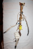 Navajo Indian Rattle, Feathers, Leather Wrapped, 15