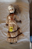 Porcelain Hand Painted Doll in Dress, Porcelain Legs, 18