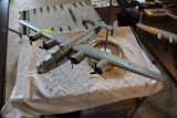 WWII Bomber Plane on Display Stand, Moveable Gunner Pods, Plastic, 27