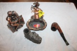 Horse Ashtray, Battery Operated Lighted Eyes?, with Lighter; Tobacco Pipe; Dog Tobacco Pipe