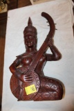 Wood Carving of Woman with Banjo, made in Philippines, 22