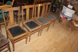 (4) Oak Kitchen Chairs, Black Leather Pads