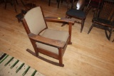 Wood Rocking Chair, fabric covered back and cushion