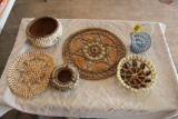 Shell And Bead Art, baskets, Wall Hanging, Ashtray, (6) pc