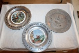 United States Items, (3) Metal Decorative Wall Plates, Soldier Book, Eagle Pillow