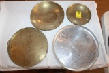 (4) Carved Asian Style Trays/Bowls, three are brass