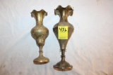 (2) Brass Vases, Engraved, Made in India