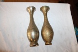 (2) Brass Vases, Engraved, 12