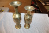 (2) Brass Vases, Engraved, 12