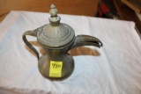 Brass Teapot, Hinged Lid, Engraved, 10.5