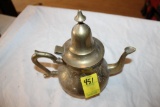 Brass Teapot, Hinged Lid, Engraved, 9