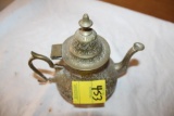 Brass Teapot, Hinged Lid, Engraved,7