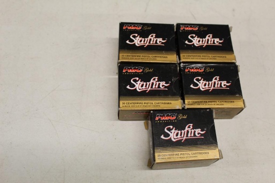 (5) BOXES OF 9MM LUGER PMC GOLD STARFIRE CENTERFIRE PISTOL CARTRIDGES