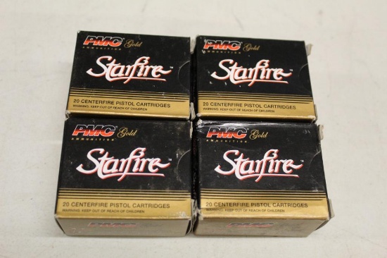 (4) BOXES OF 9MM LUGER PMC GOLD STARFIRE CENTERFIRE PISTOL CARTRIDGES