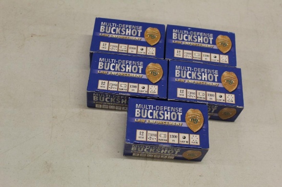 (5) BOXES OF MULTI-DEFENSE BUCKSHOT LAW ENFORCEMENT 12 GAUGE SHELLS