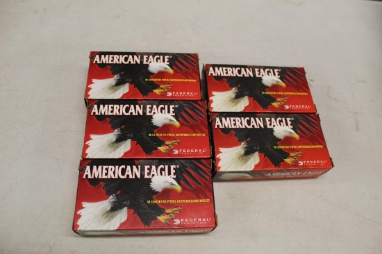 (5) BOXES OF AMERICAN EAGLE 9 MM LUGER PISTOL CARTRIDGES