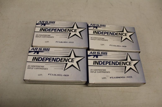 (4) BOXES OF AR 5.56 INDEPENDENT CENTERFIRE RIFLE CARTRIDGES