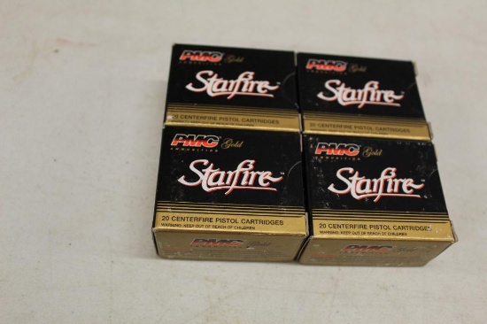 (4) BOXES OF 380 AUTO PMC GOLD STARFIRE CENTERFIRE PISTOL CARTRIDGES