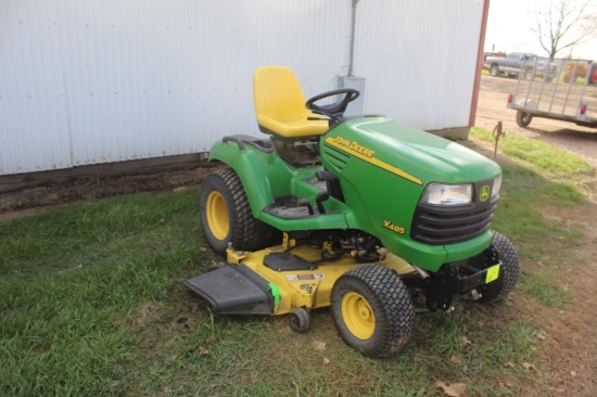 JD X485 LAWN TRACTOR, 62C DECK, 2 HYD, 490 HOURS SHOWING, SN- MOX485A030782