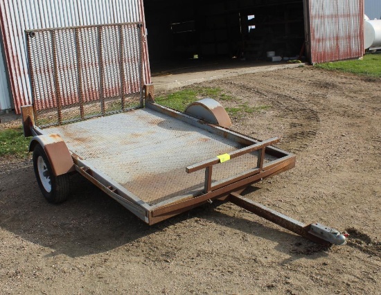 SINGLE AXLE STEEL TRAILER, 62"X98", MESH RAMP GATE, HITCH LATCH NEEDS REPAIR, NO TITLE