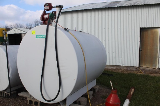 1000 GAL FUEL BARREL, FILL-RITE 20 GPM PUMP & METER, AUTO NOZZLE, USED FOR DYED DIESEL