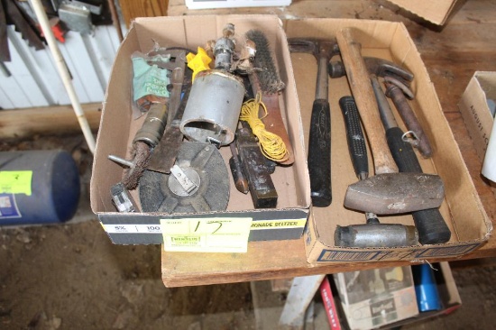 (2) BOXES, HAMMERS, TAPE MEASURE, AND MORE