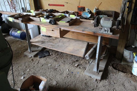 38" X 84" WOOD WORK BENCH WITH 6" SHOPCRAFT GRINDING & BRUSH WHEEL