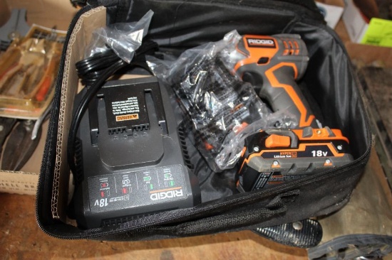 RIDGID 18 VOLT IMPACT DRILL, BATTERIES, CHARGER, SOFT CASE, LIKE NEW