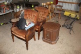 (3) ARM CHAIRS, END TABLE