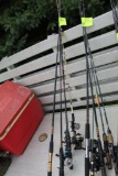 (5) FISHING RODS AND (4) REELS