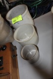 3 GALLON RED WING CROCK, SMALL WING, HAS A CRACK, (2) SMALL CROCKS, ONE BOTTOM MARKED