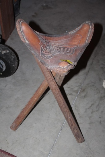 Tri'Legged Wooden Stool with Horse Image