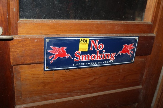 5"x16" Mobil No Smoking Single Sided Porcelain Sign