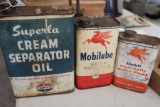 Standard Oil Cream Separator 1/2 Gallon Oil Can, Mobil 1 Quart Mobil-Lube Can, Mobil Hyd Brake