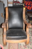 Large Wooden Rocking Chair with Black Leather Seat