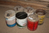 (2) Mobil 5gal Oil Cans, Texaco Grease Pail, Amaco Oil Can, Can