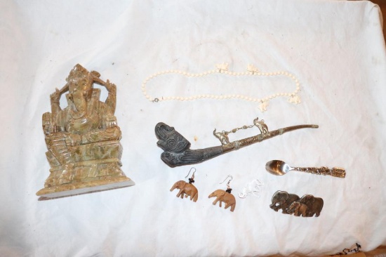 Stone Carved Elephant Man, Piece Pipe, Jewelry, Spoon
