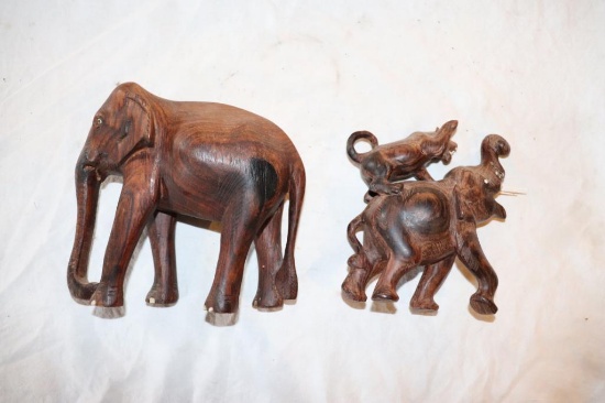 (2) Wood Carved Elephant Art