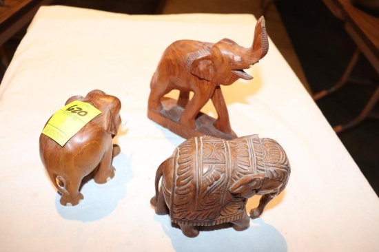 (3) Wooden Carved Elephants